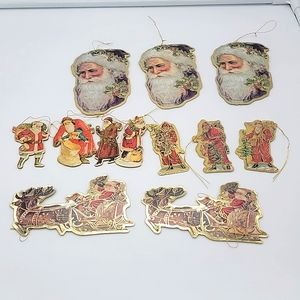 Vintage Die-cut Christmas Ornaments Santa Claus Lot 12
